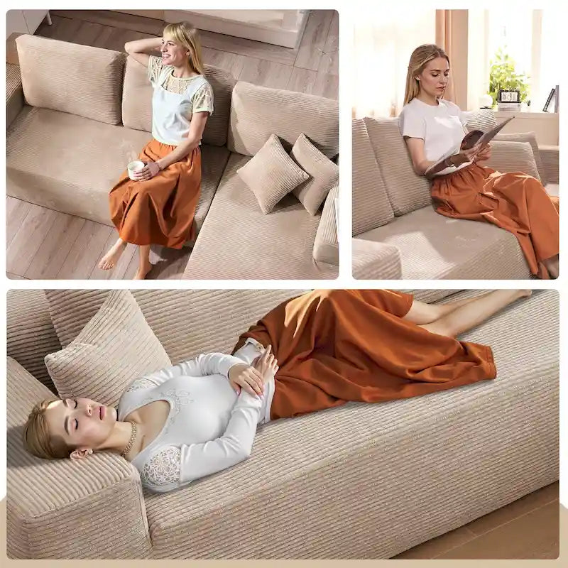 HOOOWOOO Modern Minimalist Style Sectional Couch Modular Corduroy Sofa for Living Room