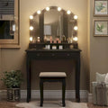 Vanity Desk Set Makeup Vanity Lighted Tri-fold Mirror and Stool