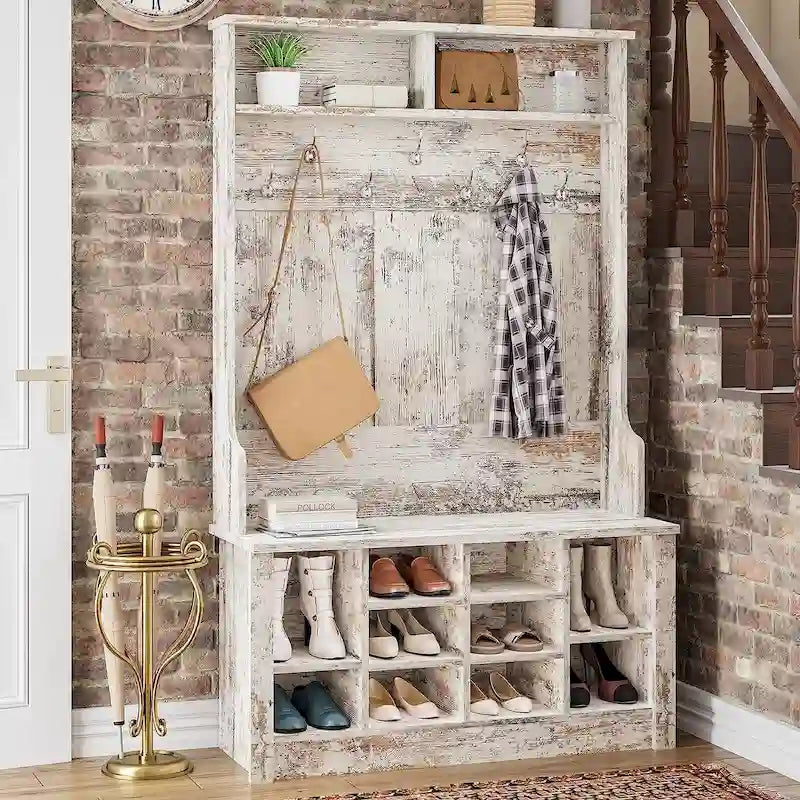 Hall Tree Storage Bench 3-in-1 Entryway Bench Coat Rack