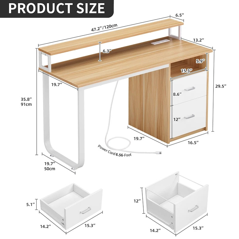Moasis Computer Desk with Monitor Stand Home Office Gaming Desks with Drawer Filing Cabinet