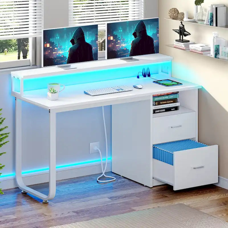Moasis Computer Desk with Monitor Stand Home Office Gaming Desks with Drawer Filing Cabinet