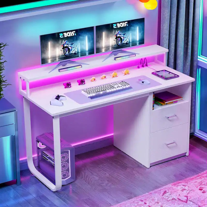 Moasis Computer Desk with Monitor Stand Home Office Gaming Desks with Drawer Filing Cabinet