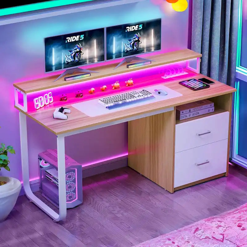 Moasis Computer Desk with Monitor Stand Home Office Gaming Desks with Drawer Filing Cabinet
