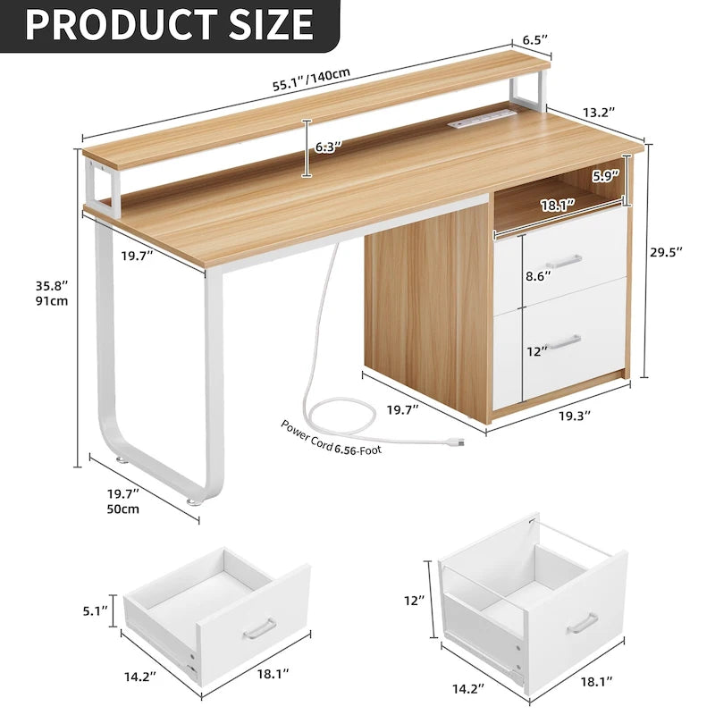 Moasis Computer Desk with Monitor Stand Home Office Gaming Desks with Drawer Filing Cabinet