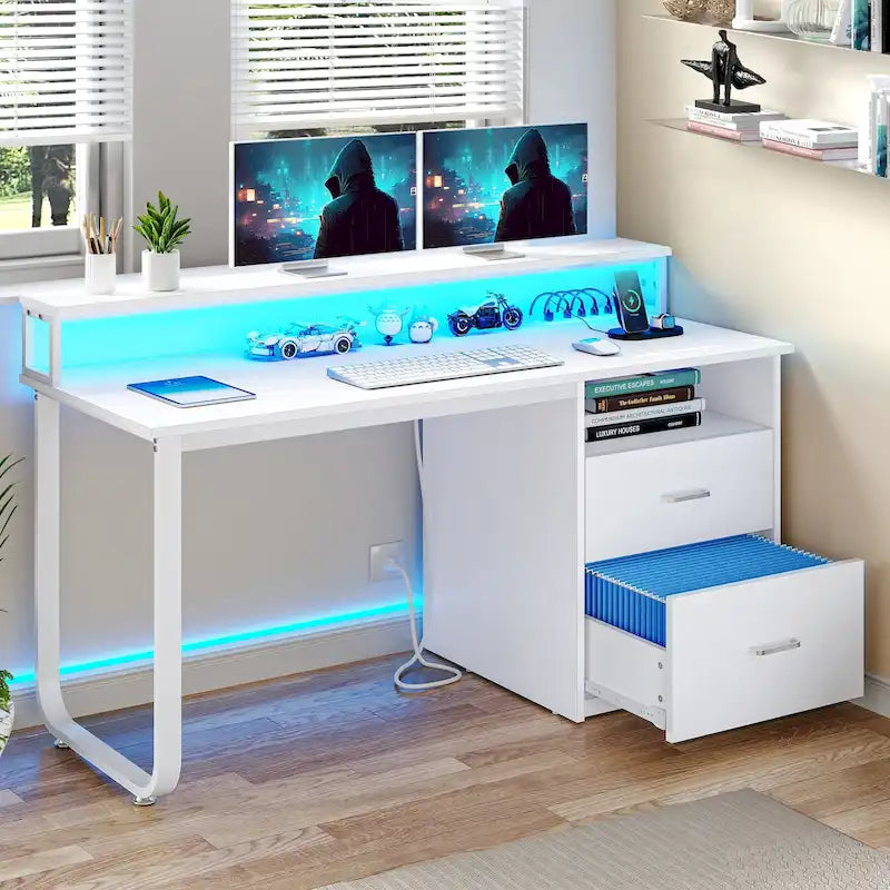 Moasis Computer Desk with Monitor Stand Home Office Gaming Desks with Drawer Filing Cabinet