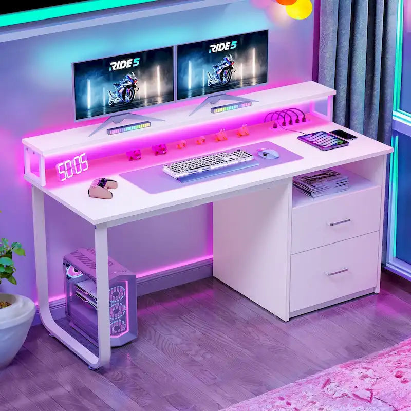 Moasis Computer Desk with Monitor Stand Home Office Gaming Desks with Drawer Filing Cabinet