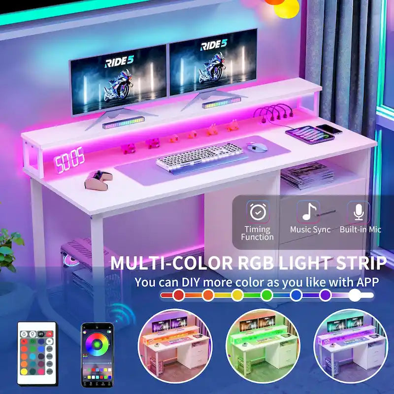 Moasis Computer Desk with Monitor Stand Home Office Gaming Desks with Drawer Filing Cabinet