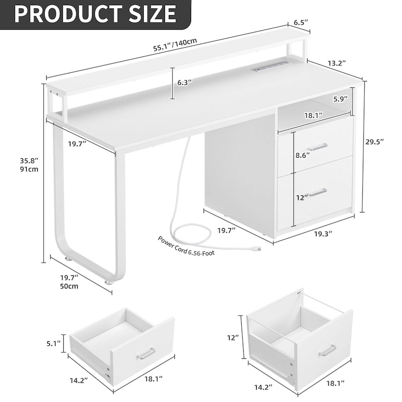 Moasis Computer Desk with Monitor Stand Home Office Gaming Desks with Drawer Filing Cabinet