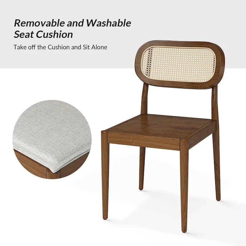 Konstantin Modern Solid Wood Dining Chair with Ratten Back and Removable Cushion Set of 6 by HULALA HOME