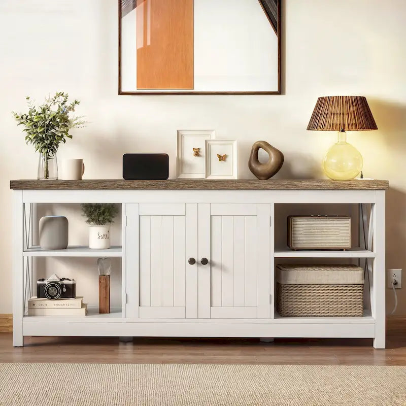 Moasis Farmhouse 59 TV Stand Entertainment Center with Storage Shelves for TVs up to 65-inch