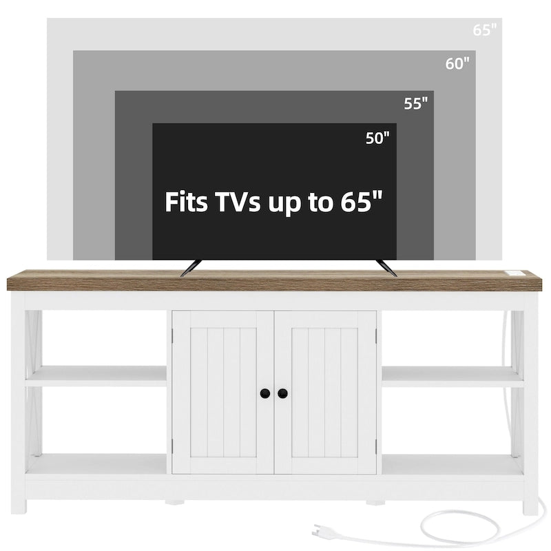 Moasis Farmhouse 59 TV Stand Entertainment Center with Storage Shelves for TVs up to 65-inch
