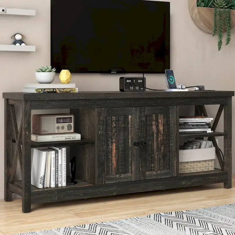 Moasis Farmhouse 59 TV Stand Entertainment Center with Storage Shelves for TVs up to 65-inch