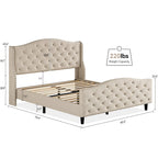 Bed Frame With Velvet Upholstered Headboard And Footboard
