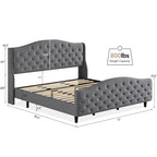 Bed Frame With Velvet Upholstered Headboard And Footboard