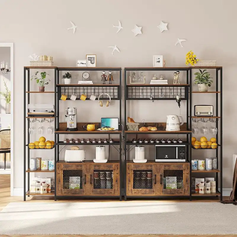 47.2 in Bakers Rack with Power Outlet Coffee Bar with Cabinet