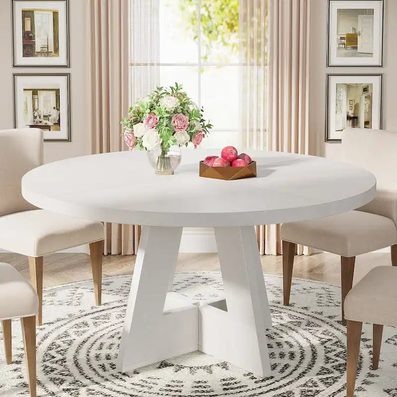 47 Inch Round Dining Table for 4, Wood Kitchen Dinner Table for Kitchen Dining Living Room - N/A