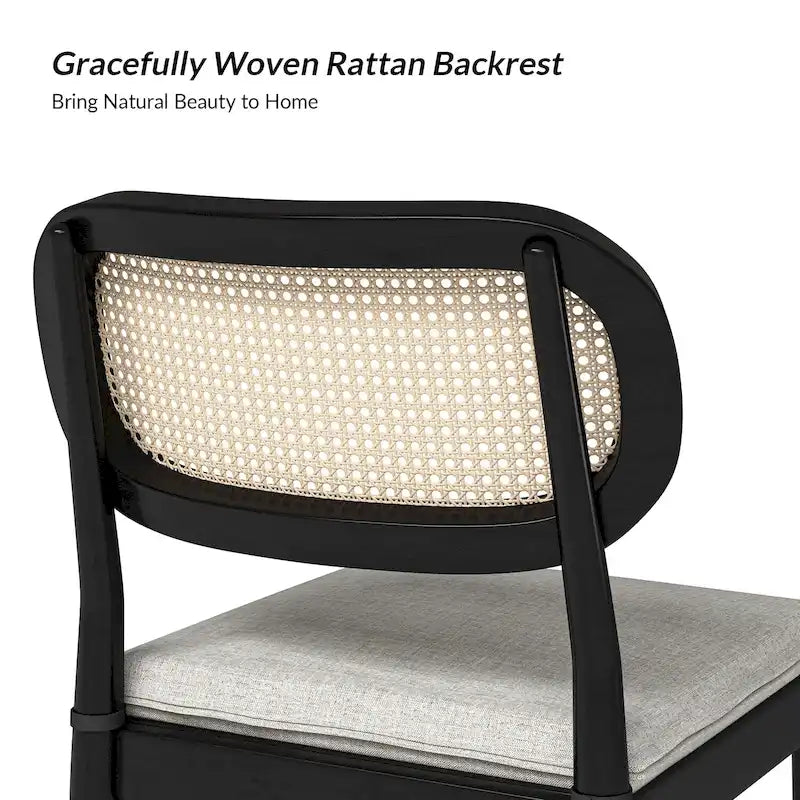 Konstantin Modern Solid Wood Dining Chair with Ratten Back and Removable Cushion Set of 4 by HULALA HOME