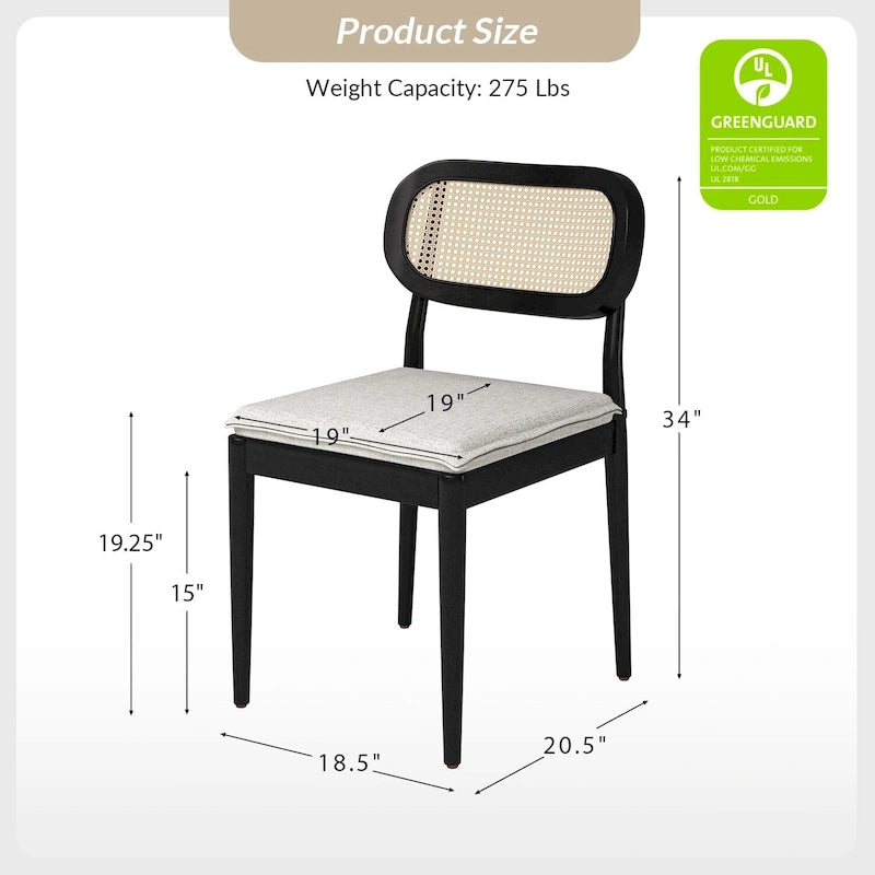 Konstantin Modern Solid Wood Dining Chair with Ratten Back and Removable Cushion Set of 4 by HULALA HOME