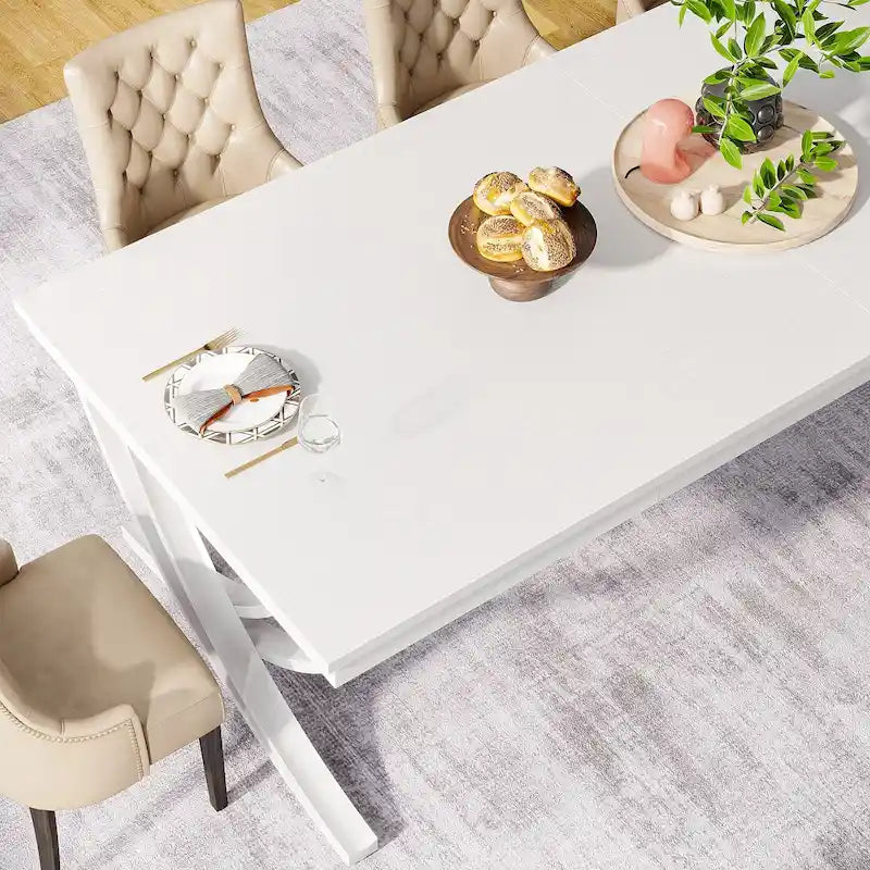 Rectangular Dining Table for 6-8 People, 78 inch Large Wood Kitchen Tables Farmhouse