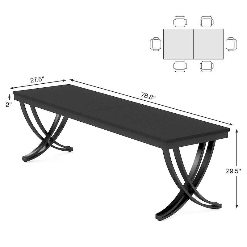 Rectangular Dining Table for 6-8 People, 78 inch Large Wood Kitchen Tables Farmhouse