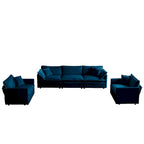 Sofa Set of 3, 1+1+3 Seats Living Room Sofa Set, Accent Chair, Loveseat, and Three-Seat Sofa Modern Style Round Arms 3 Piece Sof
