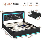 Bed Frame LED Lights Headboard & USB-C/A Charging Station 4 Drawers