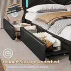 Bed Frame LED Lights Headboard & USB-C/A Charging Station 4 Drawers