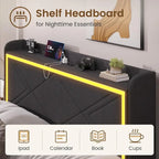 Bed Frame LED Lights Headboard & USB-C/A Charging Station 4 Drawers