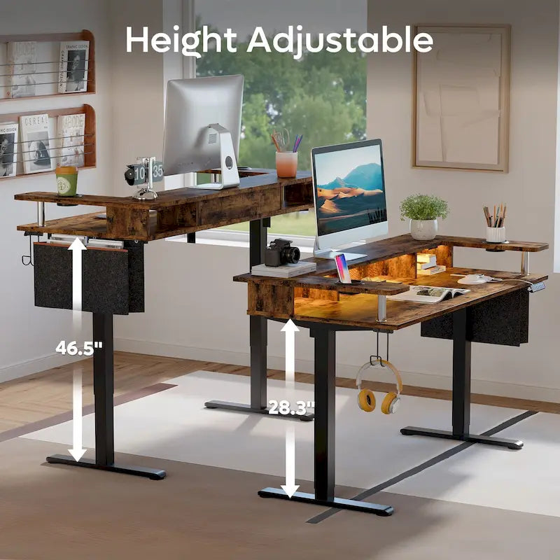 Electric Standing Desk Height Adjustable Computer Desk with Storage and Monitor Stand
