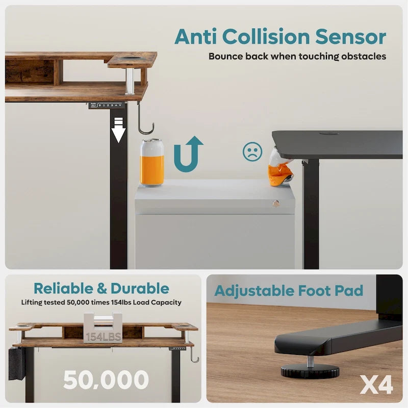 Electric Standing Desk Height Adjustable Computer Desk with Storage and Monitor Stand