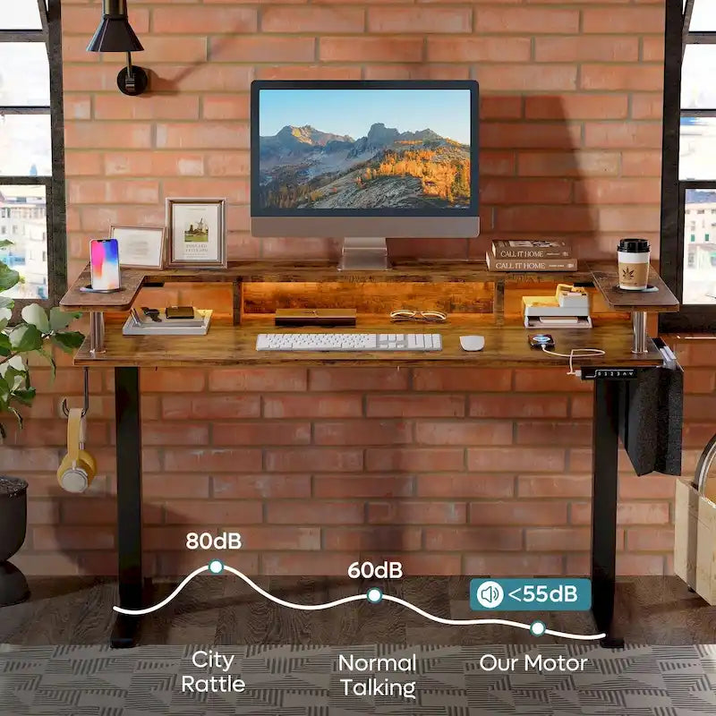Electric Standing Desk Height Adjustable Computer Desk with Storage and Monitor Stand