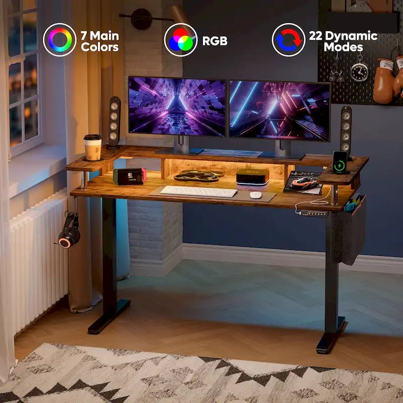 Electric Standing Desk Height Adjustable Computer Desk with Storage and Monitor Stand
