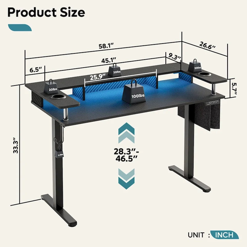Electric Standing Desk Height Adjustable Computer Desk with Storage and Monitor Stand