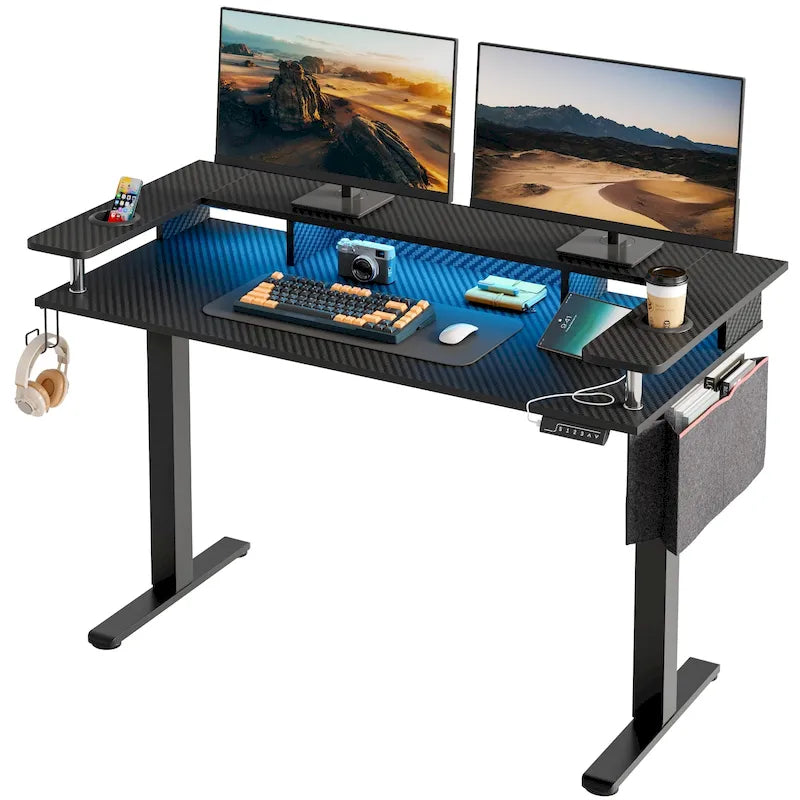 Electric Standing Desk Height Adjustable Computer Desk with Storage and Monitor Stand