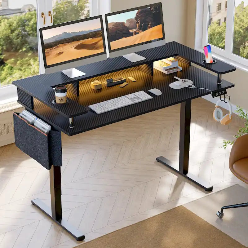 Electric Standing Desk Height Adjustable Computer Desk with Storage and Monitor Stand