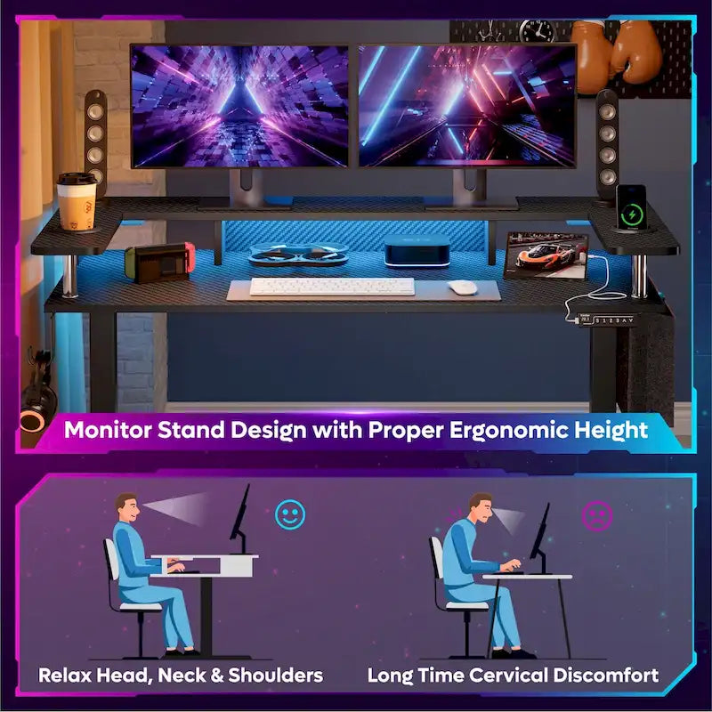 Electric Standing Desk Height Adjustable Computer Desk with Storage and Monitor Stand