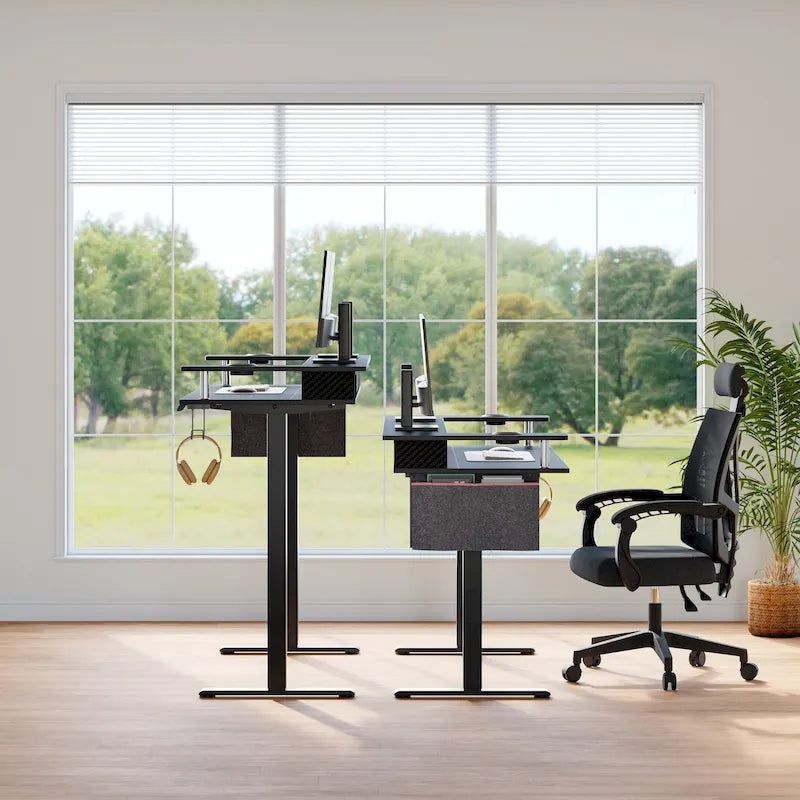 Electric Standing Desk Height Adjustable Computer Desk with Storage and Monitor Stand