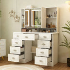 43.3W Makeup Vanity White Vanity Desk with Hidden Storage Shelves