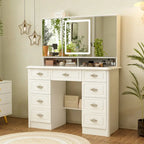 43.3W Makeup Vanity White Vanity Desk with Hidden Storage Shelves
