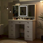 43.3W Makeup Vanity White Vanity Desk with Hidden Storage Shelves