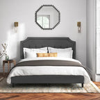 Javlergo Modern Upholstered Bed Frame with Height Adjustable Headboard, No Box Spring Needed