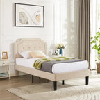 Javlergo Modern Upholstered Bed Frame with Height Adjustable Headboard, No Box Spring Needed