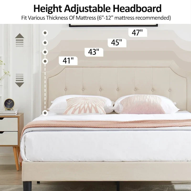 Javlergo Modern Upholstered Bed Frame with Height Adjustable Headboard, No Box Spring Needed