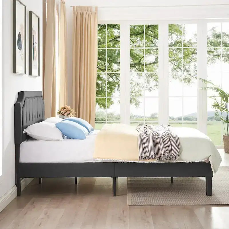 Javlergo Modern Upholstered Bed Frame with Height Adjustable Headboard, No Box Spring Needed