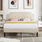 Javlergo Modern Upholstered Bed Frame with Height Adjustable Headboard, No Box Spring Needed