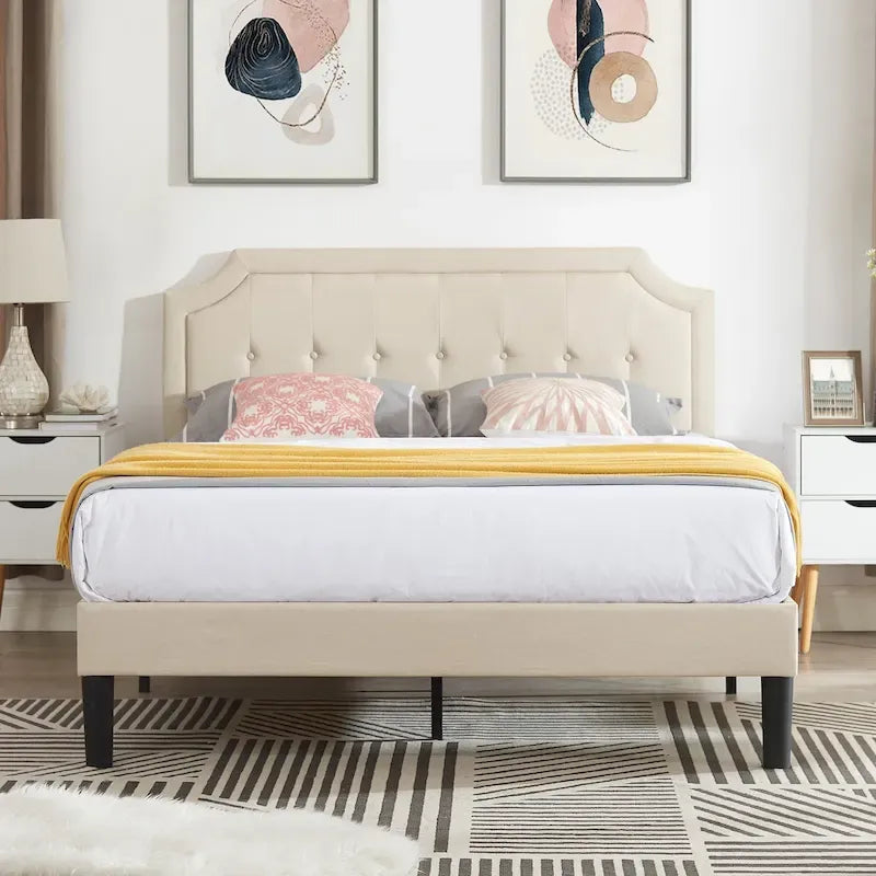 Javlergo Modern Upholstered Bed Frame with Height Adjustable Headboard, No Box Spring Needed
