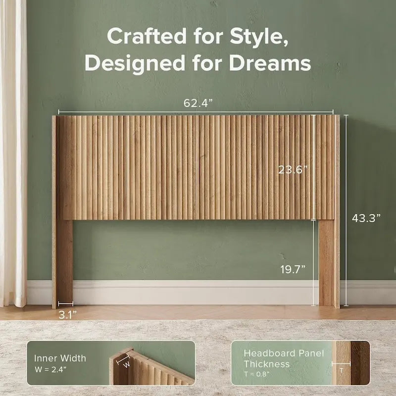 mopio Brooklyn Headboard, 62.4 Wide Headboard Only, Wood Headboard, Modern Farmhouse, Boho, Wall Mount, Fluted Panel