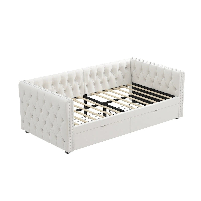 Twin Size Daybed with Drawers Upholstered Tufted Sofa Bed