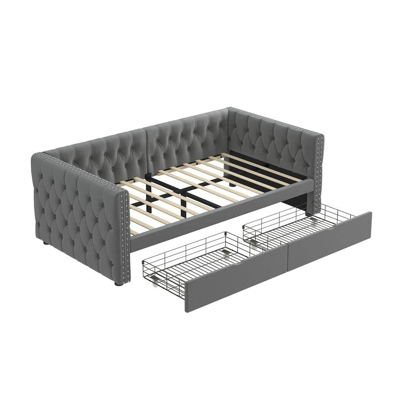 Twin Size Daybed with Drawers Upholstered Tufted Sofa Bed