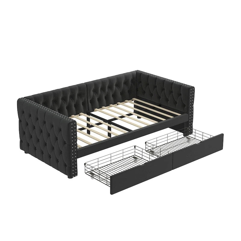 Twin Size Daybed with Drawers Upholstered Tufted Sofa Bed